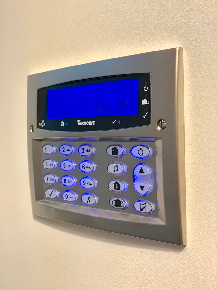 Flush mounted Texecom alarm keypad