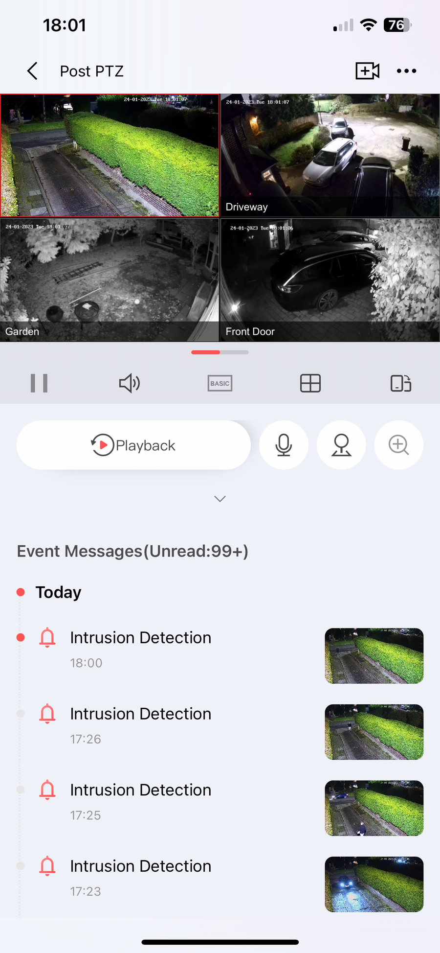 Hik-Connect mobile app showing CCTV live viewing and smart event notifications